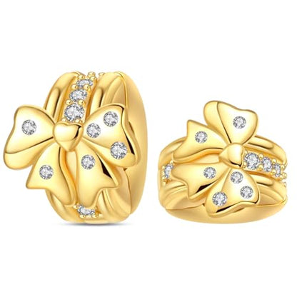 925 Sterling Silver Stopper Clip Charms for Bracelet Necklace Spacer Beads with 5A Cubic Zirconia Mother's Day Christmas DIY Gift for Women(2PCS) - style: Golden Bow