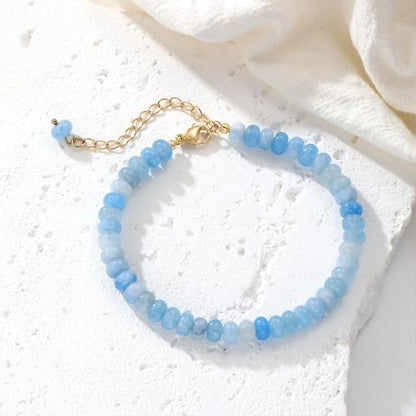 colorful Natural Stone Beaded Bracelets for Women, Boho Handmade Gemstone Bracelet, Stackable Summer Beach Jewelry - color: Light Blue Bead