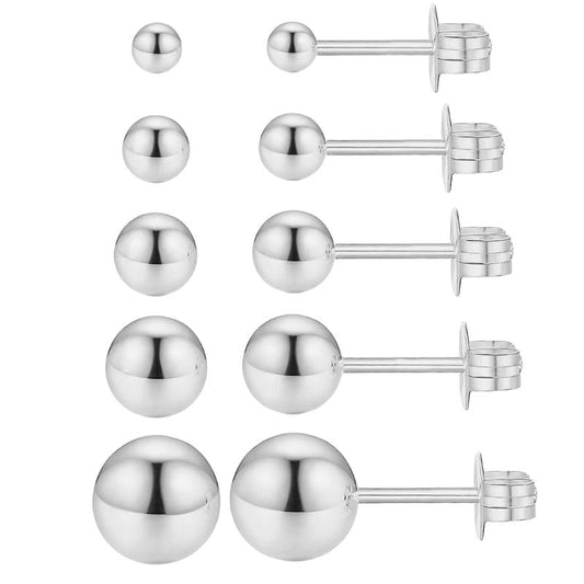 JINERA 5 Pairs Stud Earrings for Women 14K Plated Gold/Silver Pearl Ball Small Stud Earrings Set Cartilage Piercing Hypoallergenic Lightweight Flatback Earrings Jewelry Gifts for Women - color: 5 Pairs Silver Ball Stud Earrings