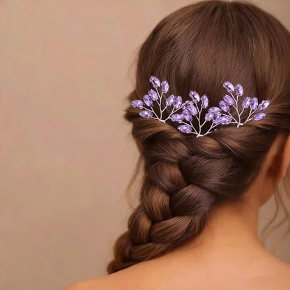 Sweet 16 Hairpins Leaf Rhinestone Princess Birthday Party Hairclips Junior's School Prom Headpieces,Purple - color: Purple