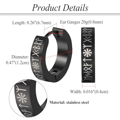 Aroncent 2-8Pcs Womens Mens Huggie Hoop Triangle Earrings Viking Runes Stainless Steel Ear Stud Novelty Black/Gold/Silver - color: Black