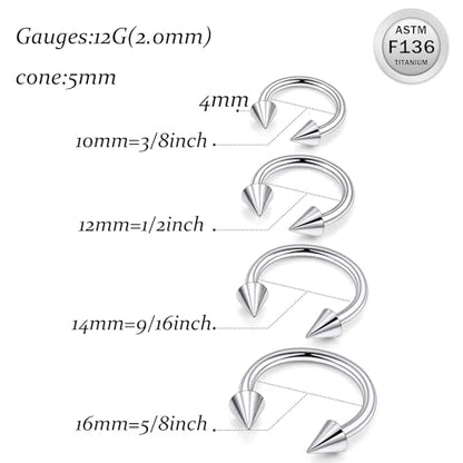 Ruifan 20G 18G 16G 14G 12G Horseshoe Nose Ring Titanium Septum Rings Piercing Jewelry Cartilage Conch Helix Rook Lip Tragus Earring Hoop Eyebrow Retainer For Women Men 6mm 8mm 10mm 12mm 14mm 16mm 19mm - size: Spike: 12G - 14MM
