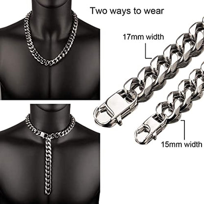Hip Hop Mens Choker Stainless Steel Miami Chain Curb Cuban Link Rapper Necklace Jewelry with Tail - style: 15mm width