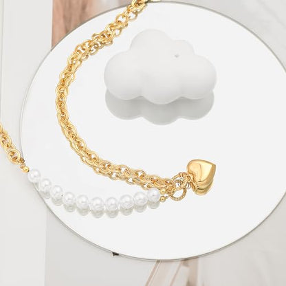 SOFYBJA Saint Benedict Necklace Drop 18K Gold Toggle Medallion Coin Cross Pendant Necklaces Religious Jewelry Catholic Gift for Women - color: heart pearl