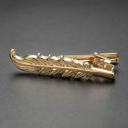 Yoursfs Feather Tie Clip For Men Stylish Tie Bar Metal Clasp Necktie Pin Business Wedding Clamp - style: gold