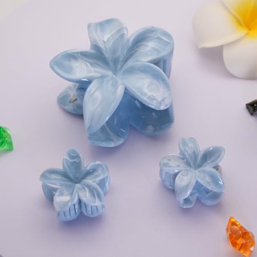 Flower Hair Clips for Women Girls Claw Clips Set Light Gray Plumeria with Marble Design Barrettes Summer Hair Clip Fashion Hair Styling Accessories for Thick Thin Hair(3Pcs: 1 Large 2 Small) - color: Light Gray