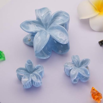Flower Hair Clips for Women Girls Claw Clips Set Light Gray Plumeria with Marble Design Barrettes Summer Hair Clip Fashion Hair Styling Accessories for Thick Thin Hair(3Pcs: 1 Large 2 Small) - color: Light Gray