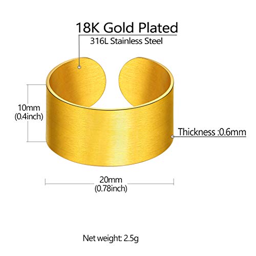 Stainless Steel Open Band Ring for Men Women 18K Gold/Black Plated Brush/Smooth Surface Rings Set Minimalist Jewelry(with Gift Box) - color: 02-Gold 10mm Brush Surface