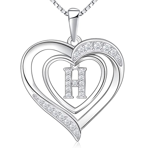 RIVIKO Heart Initial Necklace for Women, 925 Sterling Silver Letter Pendant,Personalized Charm Alphabet Jewelry Valentines Mother's Day Anniversary Christmas Birthday Gifts for Women Her Mom Wife - color: Letter-H
