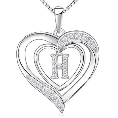 RIVIKO Heart Initial Necklace for Women, 925 Sterling Silver Letter Pendant,Personalized Charm Alphabet Jewelry Valentines Mother's Day Anniversary Christmas Birthday Gifts for Women Her Mom Wife - color: Letter-H