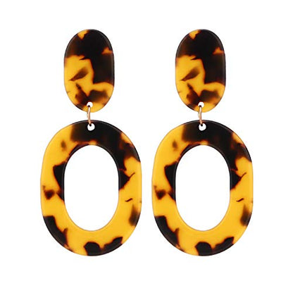 Oval Drop Dangle Earrings for Women, Statement Geometric Ellipse Dangling Earrings - color: Tortoise Color