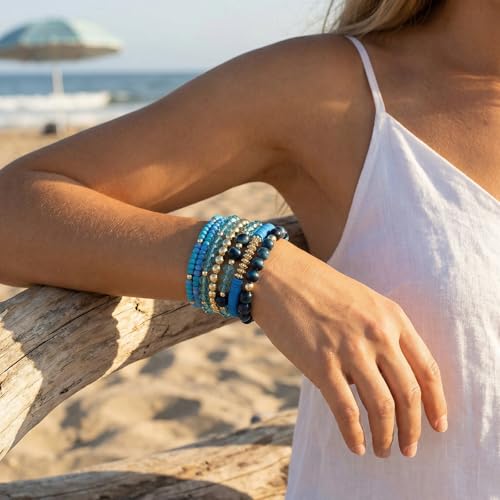 Boho Wooden Beads Bracelets Bohemian Bracelet Stack for Men Women Wood Beaded Bracelet Set - color: H