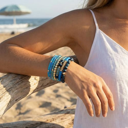 Boho Wooden Beads Bracelets Bohemian Bracelet Stack for Men Women Wood Beaded Bracelet Set - color: H