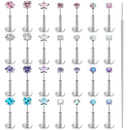 20G 18G 16G Threadless Nose Rings Studs Flat Back Earrings Surgical Stainless Steel Opal Nose Rings Stud Tragus Helix Conch Cartilage Earrings Piercing Jewelry For Women Men Hypoallergenic - style: 20G-6MM Bar