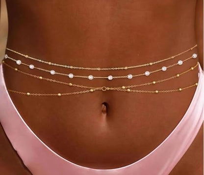 Waist Chains for Women 14K Gold Plated Adjustable Layered Belly Chain Dainty Cuban Waist Beads Body Chain Bikini Beach Jewelry Belts Gifts - color: Gold03