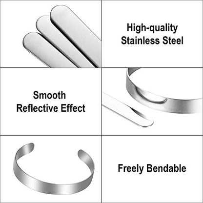 Hicarer 18 Pieces Metal Adjustable Cuff Bracelet Blanks, 3/8 x 6 Inches Stainless Steel Bangle Blanks DIY Engraving Metal Stamp Bracelet for Women Making Presents Stamping Jewelry
