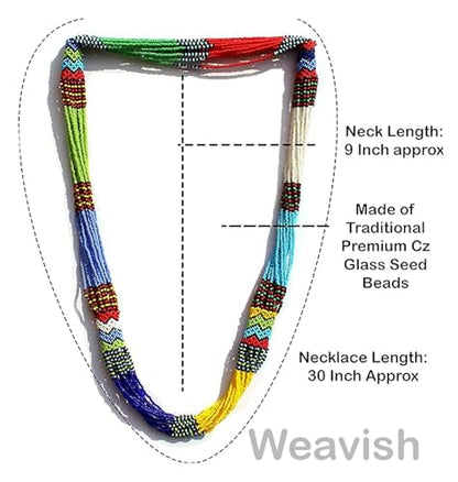 Layered – Boho Native American Style Layered Beaded Necklace– Ukrainian beaded Necklace Native Handmade Seed Bead Necklace Tribal ethnic beaded Necklace for Women (Tuquoise) - color: Red & White & Multi