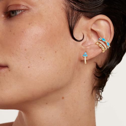 Ear Cuffs Non Piercing for Women 14K Gold Plated Ear Cuff Earrings Colorful Cubic Zirconia Paved Trendy Cartilage Earring Jewelry | Single - color: Turquoise