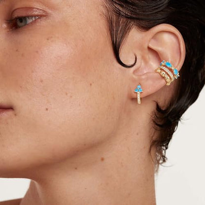 Ear Cuffs Non Piercing for Women 14K Gold Plated Ear Cuff Earrings Colorful Cubic Zirconia Paved Trendy Cartilage Earring Jewelry | Single - color: Turquoise