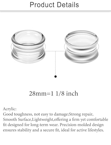 Cisyozi 6G-30mm Acrylic Gauges for Ear Double Flared Saddle Lightweight Ear Gauges Tunnels Plugs Stretcher Expander Piercing Body Jewelry for Women Men Black Clear - color: 28mm = 1 1/8 inch