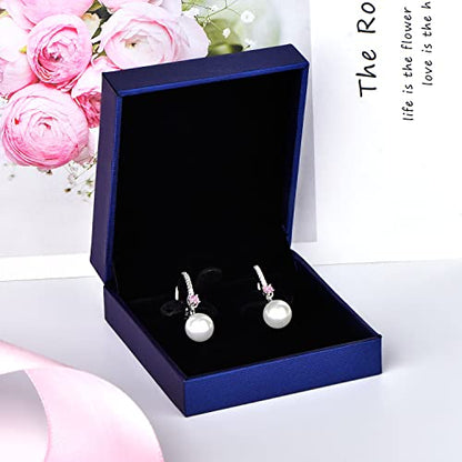 JO WISDOM 925 Sterling Silver Freshwater Pearl Hoop Earrings with Dangle Real Pearl,Simulated Pearls - color: B-8mm white pearl,Tourmaline color