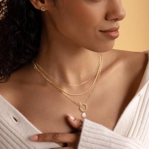 MFRYK Gold/Silver Necklaces Stack For Women,14K Gold/Sterling Silver Plated Simple Layered Choker Necklaces For Women,Stackable Multilayer Pearl Cross Disc Circle Pendant Cuban Herringbone Snake Paperclip Chain Necklaces Set Jewelry Gift for Women - style