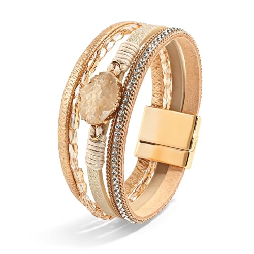 Wrapped Bracelets for Women,Leather Boho Bracelets for Women - color: Beads-Cream