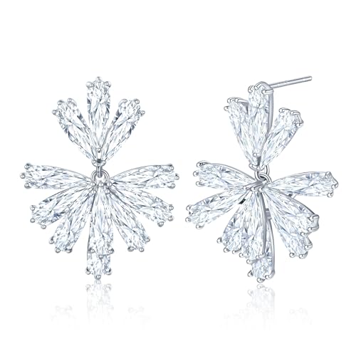 Gemsme Bridal Wedding Earrings for Brides Bridesmaides, 925 Sterling Silver Posts hypoallergenic Cubic Zirconia stud,Drop & Dangle Earrings for Women Jewelry Gifts - color: White - Flower Shape