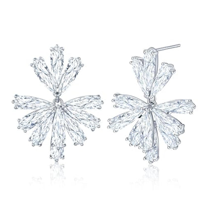 Gemsme Bridal Wedding Earrings for Brides Bridesmaides, 925 Sterling Silver Posts hypoallergenic Cubic Zirconia stud,Drop & Dangle Earrings for Women Jewelry Gifts - color: White - Flower Shape