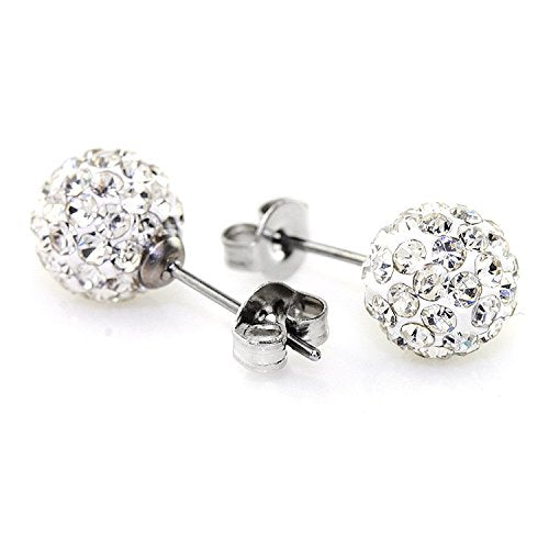 JewelrieShop Rhinestones Crystal Ball Stud Earrings Set Fireball Disco Ball Pave Bead Earrings Hypoallergenic for Women - color: Set B. 6mm x 3 Pairs (White, Jet Black, Hematite)