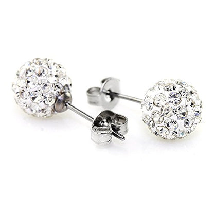 JewelrieShop Rhinestones Crystal Ball Stud Earrings Set Fireball Disco Ball Pave Bead Earrings Hypoallergenic for Women - color: Set B. 6mm x 3 Pairs (White, Jet Black, Hematite)