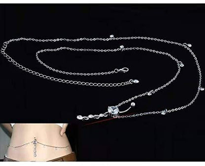 KunBead Piercing Navel Waist Chain Belly Button Ring Surgical Steel Sexy Love Dangle Body Jewelry - color: white
