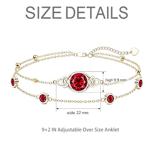 Midari 18K Gold Irish Infinity Celtic Knot Birthstone Layed Anklet Bracelet with 12 Months Birthstone Birthday Jewelry Gifts for Women Mom - color: 07-Ruby, size: Anklet 9"-11"