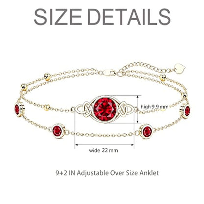 Midari 18K Gold Irish Infinity Celtic Knot Birthstone Layed Anklet Bracelet with 12 Months Birthstone Birthday Jewelry Gifts for Women Mom - color: 07-Ruby, size: Anklet 9"-11"