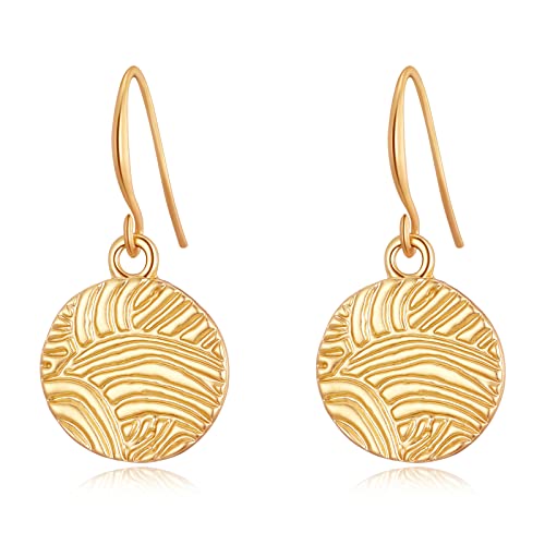 Gold Earrings 14k Gold Plated Hoop Earrings Dainty Pearl hoop Disc Coin Bead Starfish Teardrop Circle Dangle Drop Earrings for Women Hypoallergenic Jewelry Gifts - color: Small Disc-Gold