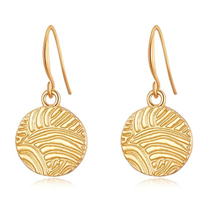 Gold Earrings 14k Gold Plated Hoop Earrings Dainty Pearl hoop Disc Coin Bead Starfish Teardrop Circle Dangle Drop Earrings for Women Hypoallergenic Jewelry Gifts - color: Small Disc-Gold