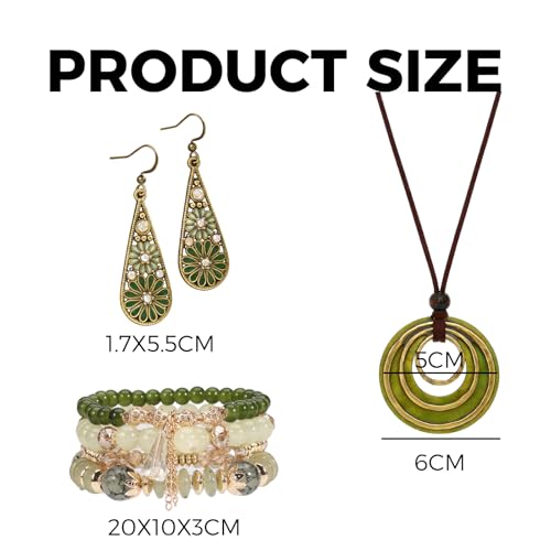 Western Jewelry Sets for Women Boho Jewelry, Layer Bohemian Necklace Earrings Bracelet, Cowgirl Accessory Rodeo Summer Beach - color: Green