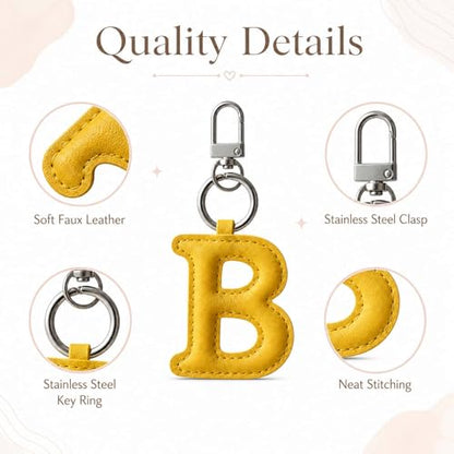 Initial Letter Keychain,Stainless Steel,Colorful Faux Leather Keyring for Backpack,Purse,Car Keys,Gift for Men Women - color: B