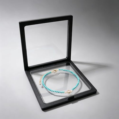 Raicegs Anklets for Women Handmade Beach Boho Ankle Bracelet 3mm Natural Stone Beaded Ankle Bracelet 14K Gold Plated Zircon Pendant Adjustable Crystal Gemstone Anklet Jewelry Gift for Her - color: Turquoise