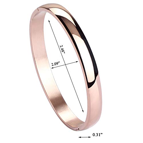 Womens Bangle 8MM Stainless Steel Bracelet Oval Polished Finish Cuff Bangle 6.7" - color: A4-Rose Gold