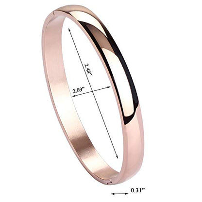 Womens Bangle 8MM Stainless Steel Bracelet Oval Polished Finish Cuff Bangle 6.7" - color: A4-Rose Gold