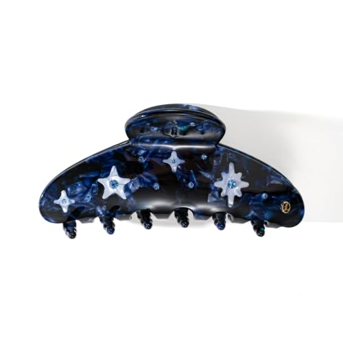Luxury Italian Designed Large Claw Clip for Thin Hair & Thick Half Ups, 4.3 Inch Cute Acetate French Hair Clips for Women, Non-Slip Secure Updos & Chic Daily Styles, Deep-sea Blue - color: Deep-sea Blue