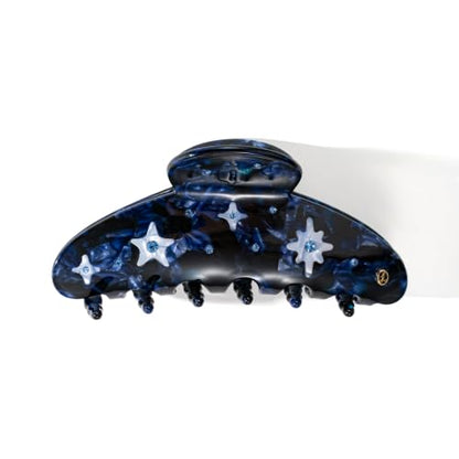 Luxury Italian Designed Large Claw Clip for Thin Hair & Thick Half Ups, 4.3 Inch Cute Acetate French Hair Clips for Women, Non-Slip Secure Updos & Chic Daily Styles, Deep-sea Blue - color: Deep-sea Blue