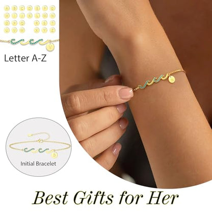 Gold Bracelets for Women Non Tarnish Graduation Gifts for Daughter 2026 Initial Bracelets for Women Mom Gifts Inspirational Wave Bracelet Grandma Letter A-Z Birthday Jewelry Christmas Stocking Stuffers - style: 20-T-Daughter