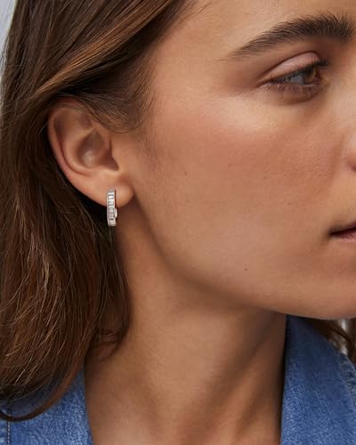 Me&Hz Gold Huggie Earrings Small Huggie Hoop Earrings for Women 14K Gold Plated Hypoallergenic Cubic Zirconia Huggies Mini Silver Hoop Earring for Women - color: Square - CZ, Silver