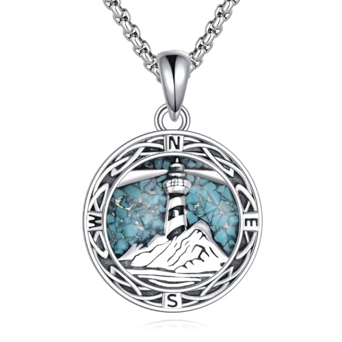 ONEFINITY Lighthouse Necklace for Women Sterling Silver Lighthouse Pendant Necklace Birthday Jewelry Gift for Women - color: Turquoise Compass lighthouse