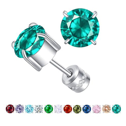 Titanium Flat Back Surgical Stainless Steel Stud Earrings for Women Men,Birthstone Stud Earrings Hypoallergenic Double Side 5A Cubic Zirconia Studs Jewelry 6mm - color: December(Tanzanite)