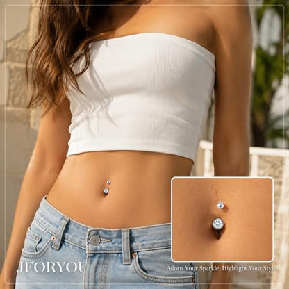 Belly Button Rings Stainless Steel 14G CZ Opal Navel Rings Barbells Women Girls Belly Piercing Jewelry - color: Silver Color-Style C: 4PCS