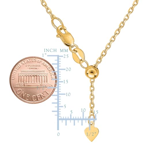 Jewelry Affairs 10k Yellow Real Gold Adjustable Cable Link Chain Necklace, 0.9mm, 22"