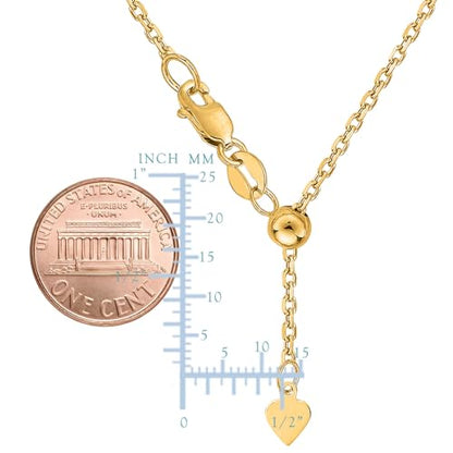 Jewelry Affairs 10k Yellow Real Gold Adjustable Cable Link Chain Necklace, 0.9mm, 22"